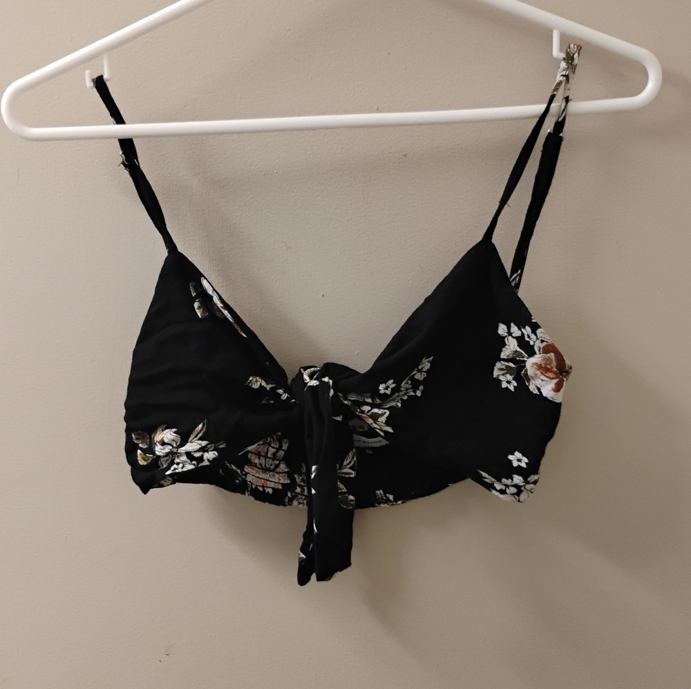 Faithfull the Brand Garnier Black Floral Front Tie Bralette Top Sz 4